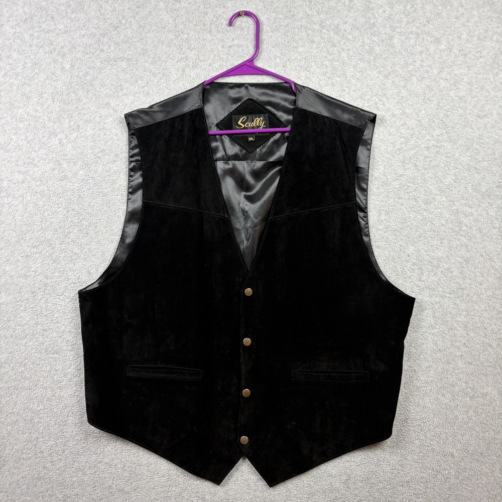 Scully Mens Vest 3XL Black Suede Leather Western Snap Front Satin Back Cowboy